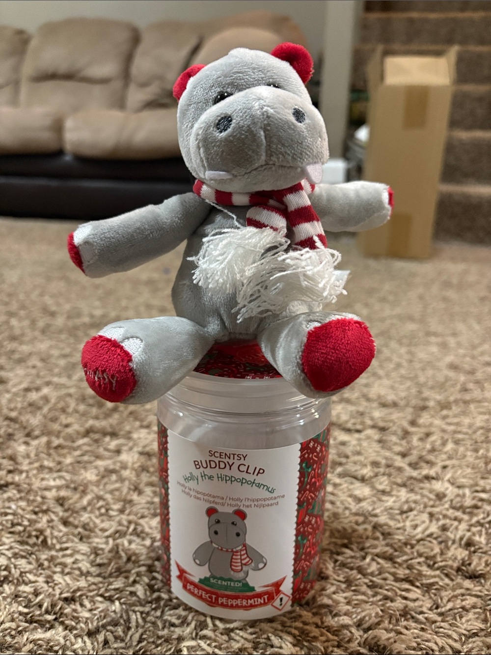 Scentsy Holly Hippo Buddy Clip - Gray & Red Holiday Plush